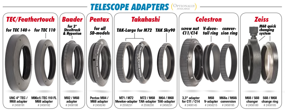Optionally available Telescope Adapters of the M68-Tele-Compendium.