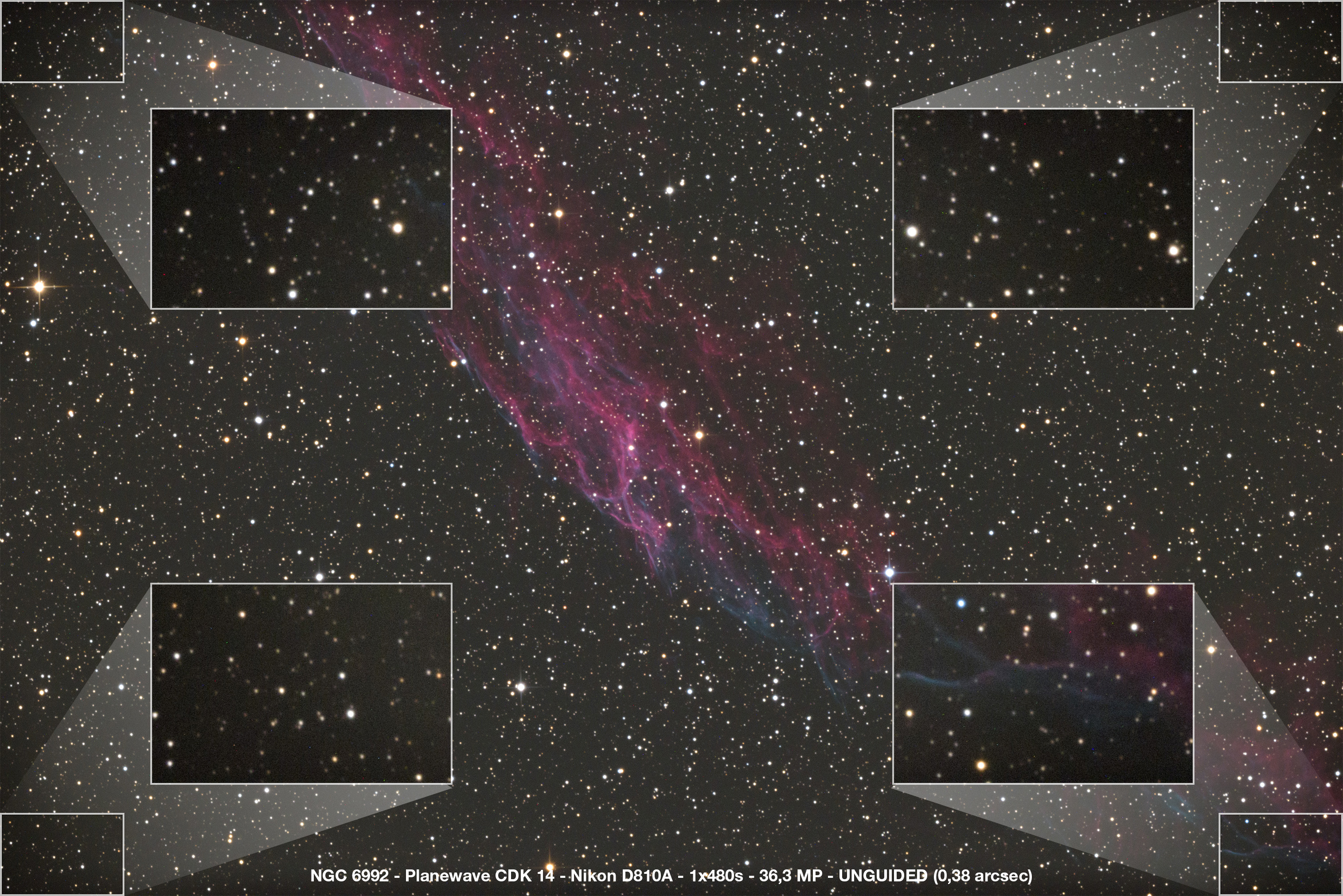 NGC 6992 – PlaneWave CDK14 – Nikon D810A – 1x480s – 36,3 MP – UNGUIDED (0,38 arcsec)