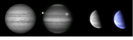Jupiter im nahen Infrarot, Jupiter aufgenommen durch ein Methanbandfillter und die Venus im UV Spektralbereich