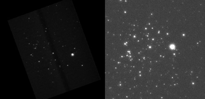Star cluster Messier 52 observed with the old system (left) and with the iXon Ultra 888 EMCCD (right).
