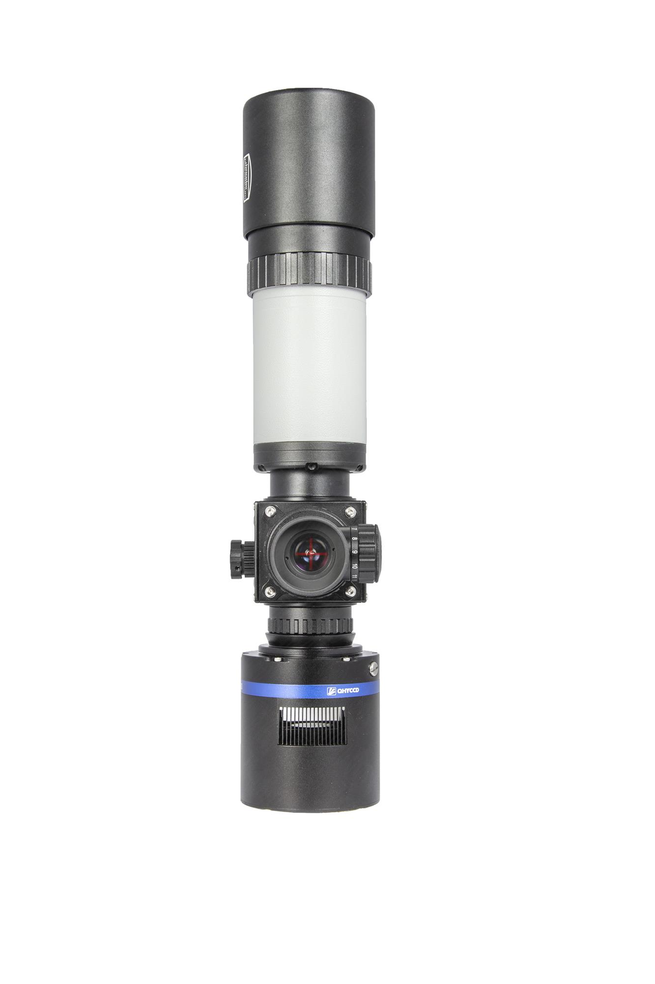 Anwendungsbild: BFM II with illuminated Recticle eyepiece Polaris I #2954325 (mounted with Variable Locking-Ring T-2 #2958130), QHY.183 camera and Baader Vario-Finder / Guider-Telescope #2957460