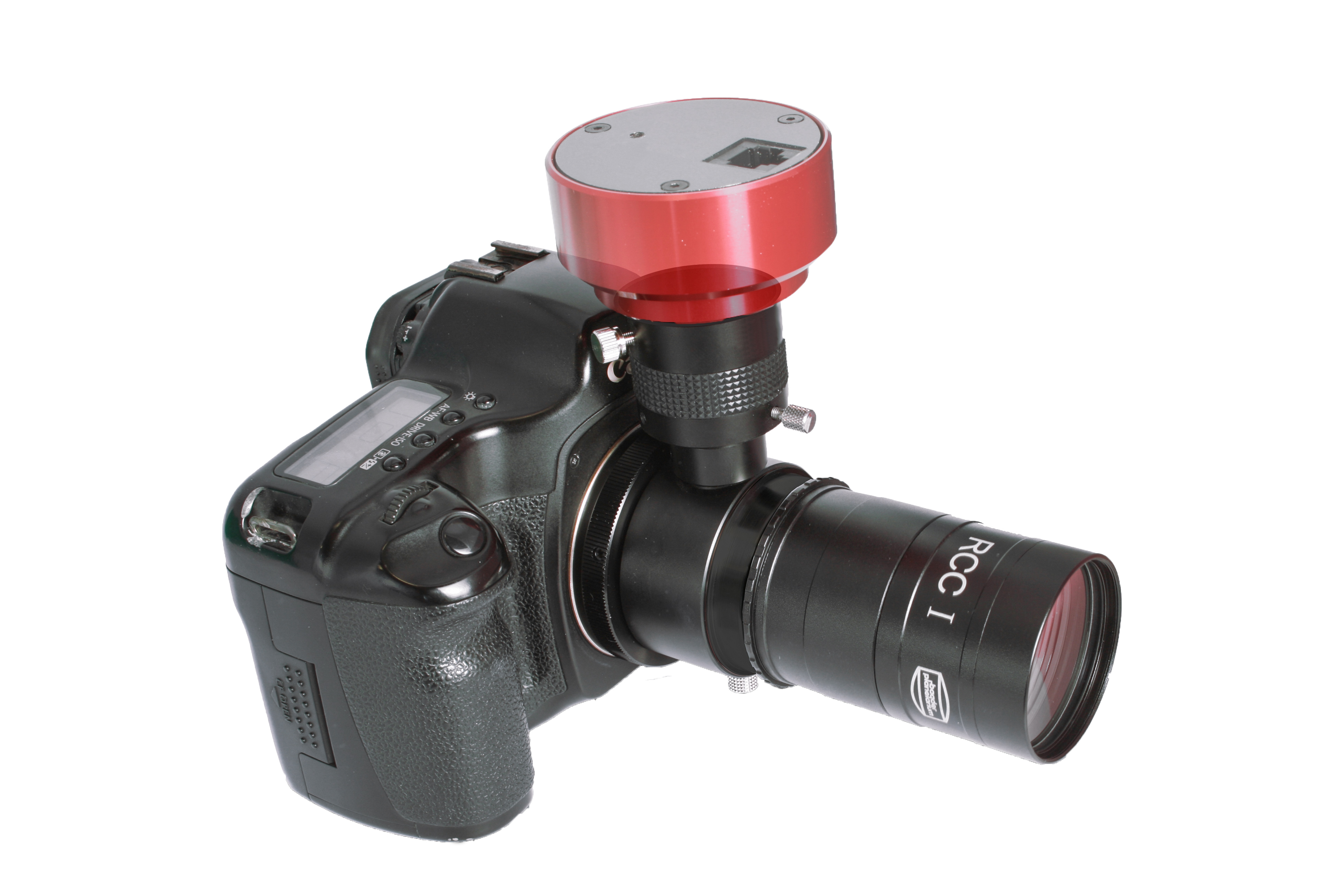 Anwendungsbeispiel: Canon EOS DSLR mit RCC Off Axis Guider, LVI Smartguider (nicht mehr erhältlich) und RCC Coma Corrector