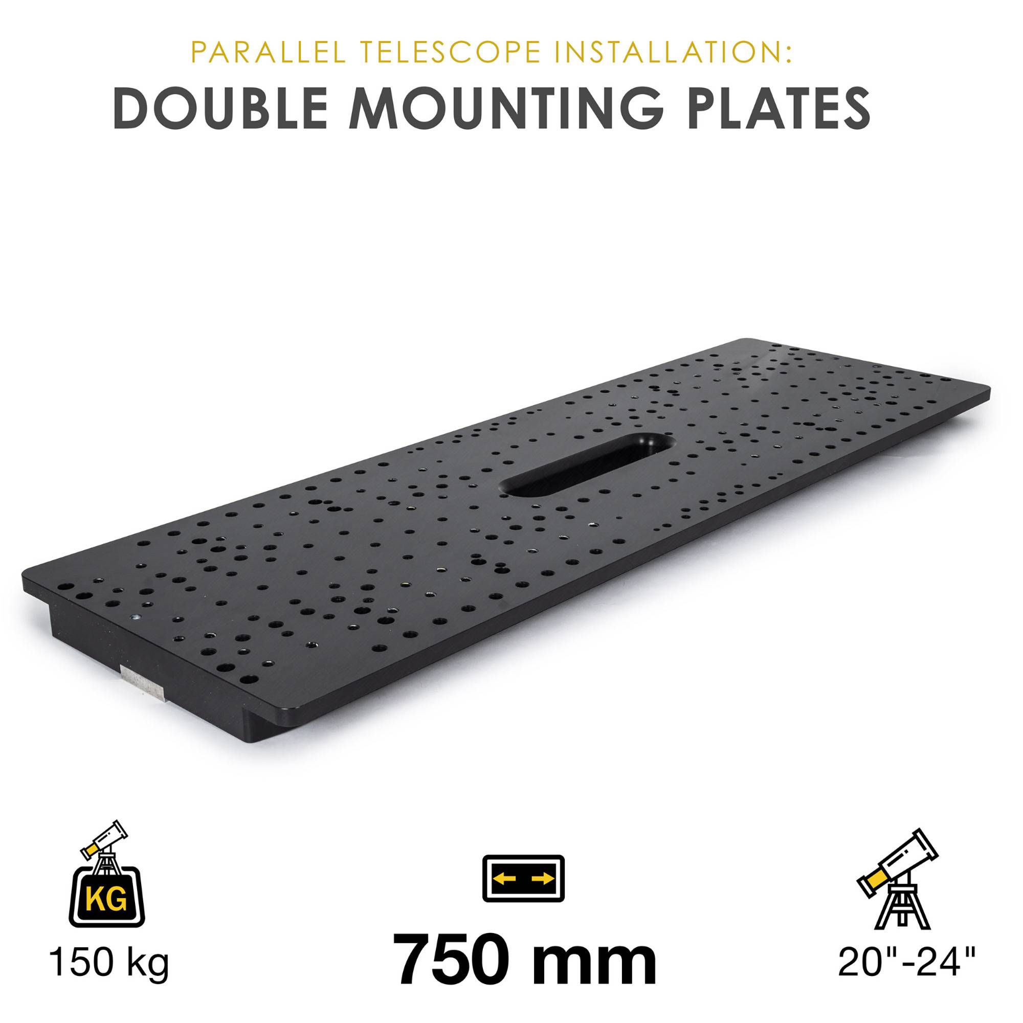 Double mounting plate 8", 750mm – for 20"-24" Optics (150kg)
