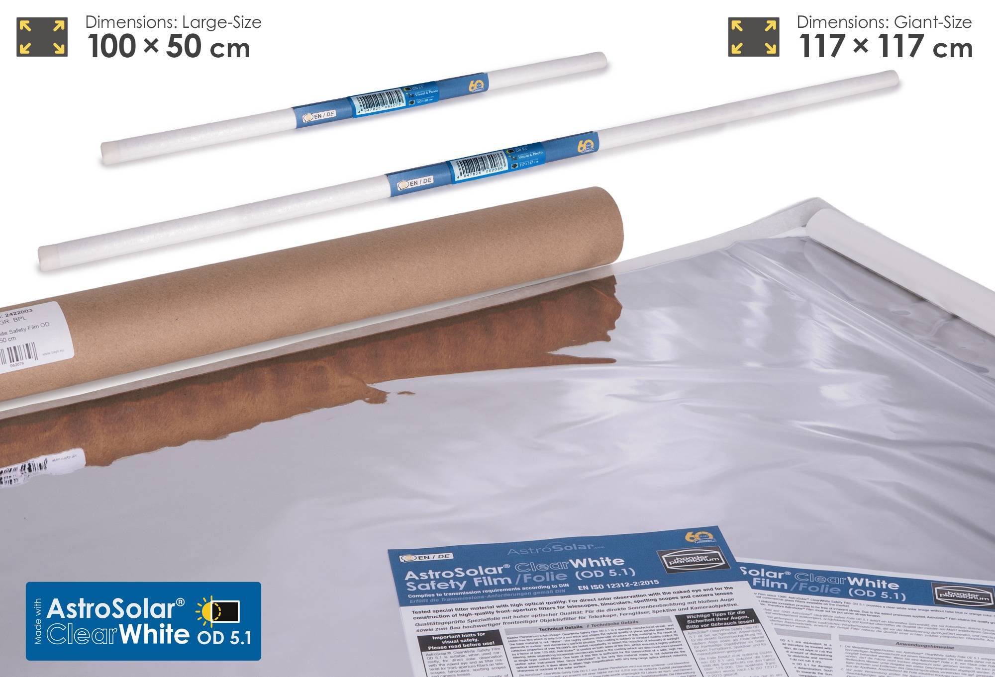AstroSolar® ClearWhite Safety Folie OD 5.1 (100x50, 117x117cm)