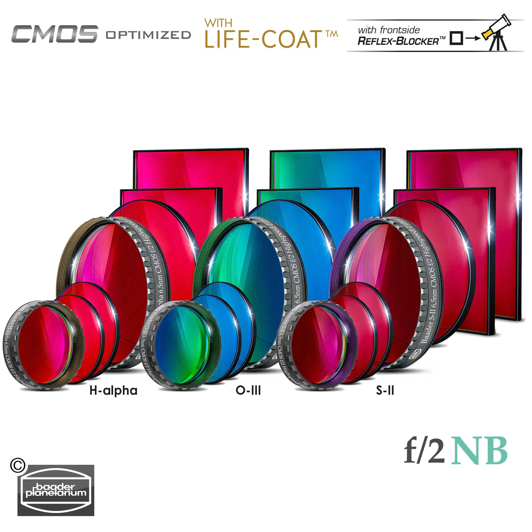 Baader 6.5nm f/2 Highspeed Filter-Set – CMOS-optimized (H-alpha / O-III / S-II)