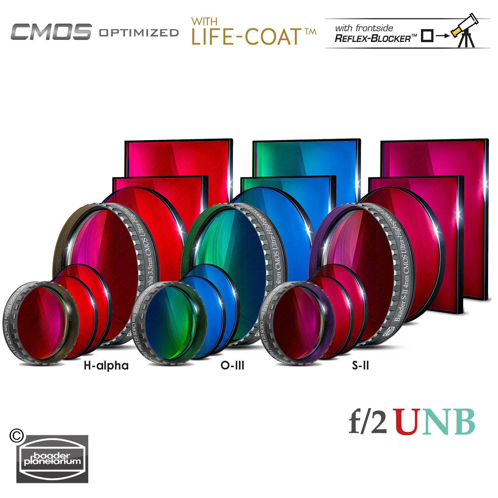 Baader 3.5 / 4nm  f/2 Ultra-Highspeed Filter-Set – CMOS-optimized (H-alpha / O-III / S-II)